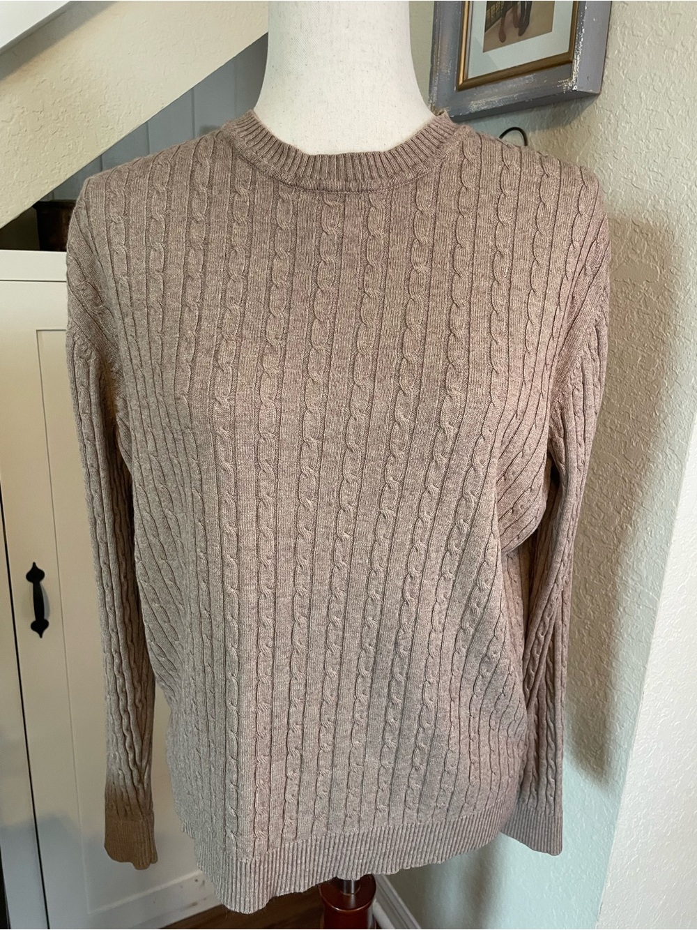 Express Cable Knit Cashmere Silk Blend Crewneck Sweater - Taupe